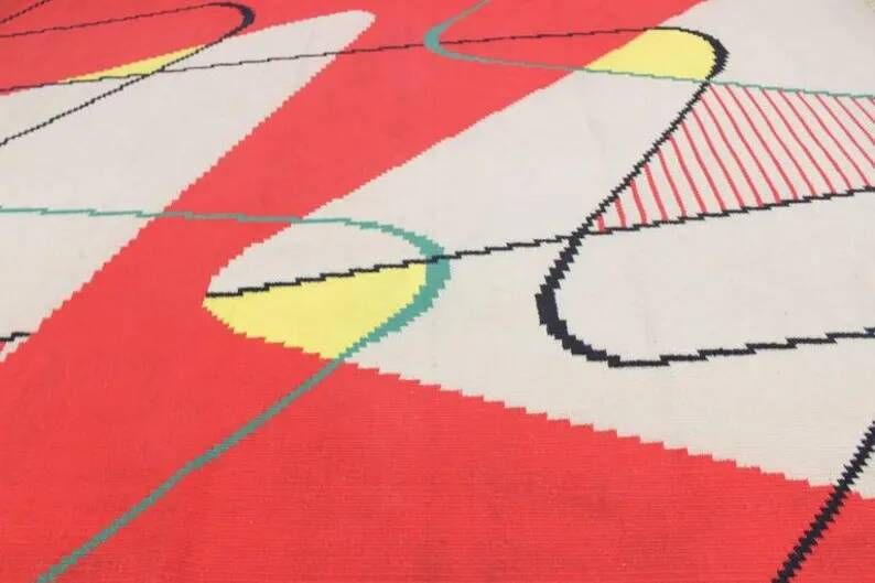 Extraordinary Big Geometric Modernist Kilim Carpet, A. Kybal, 1950s