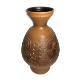 Vase ancien terre cuite sculpté interieur noir vintage