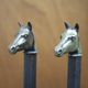Vintage fireplace andirons, pair of cast iron animal andirons, brass horse head