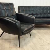 3-seater sofa and 2 vintage armchairs feet compass