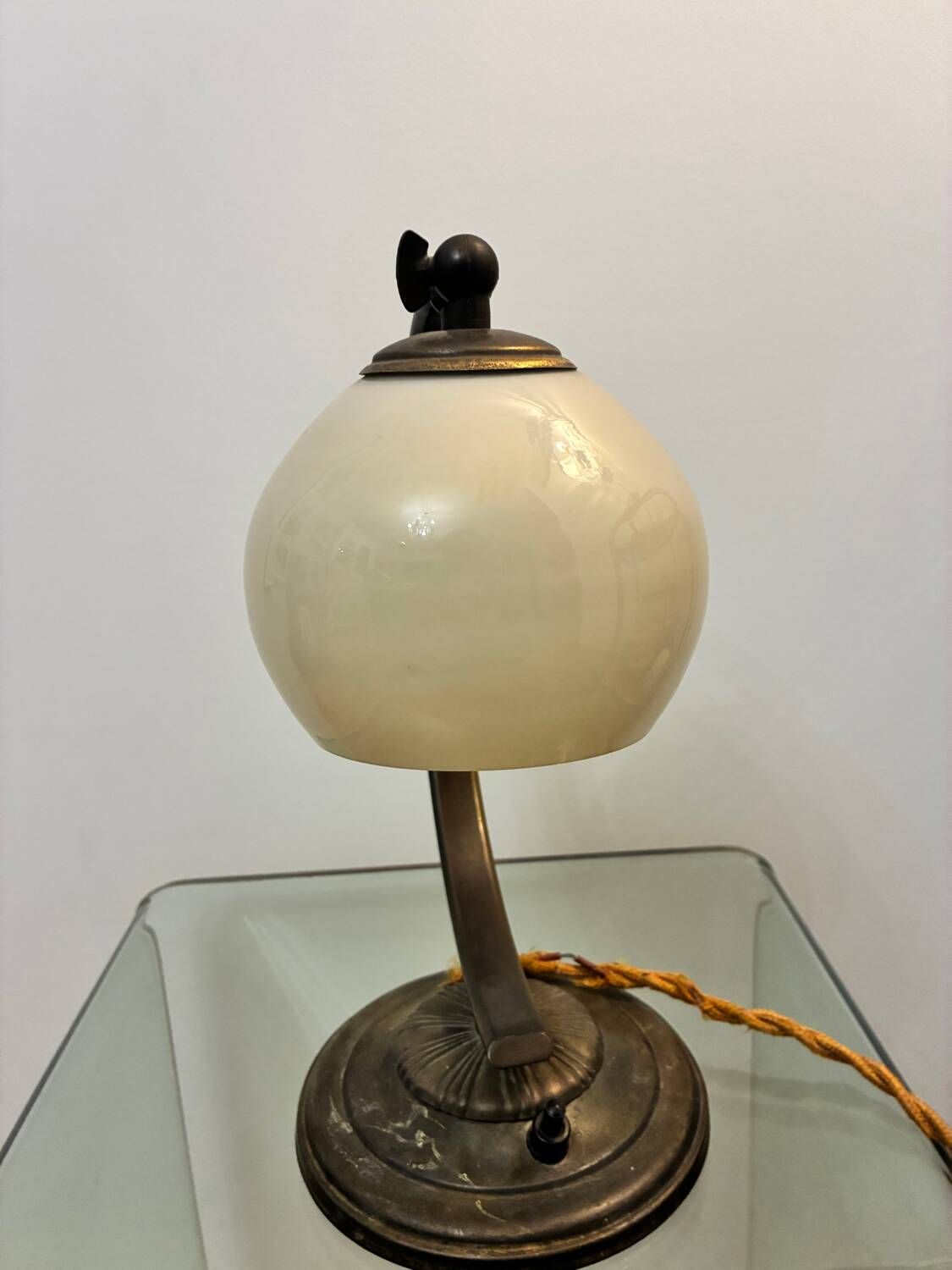 Antique Art Deco lamp with opaline glass and brass fittings, 1930s