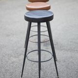 Set of 4 bar stools, metal and imitation leather stool, high stool