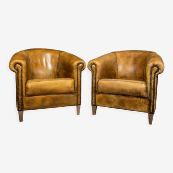 2 fauteuils vintage cuir de mouton
