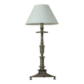 Lampe de table antique française en bronze argenté