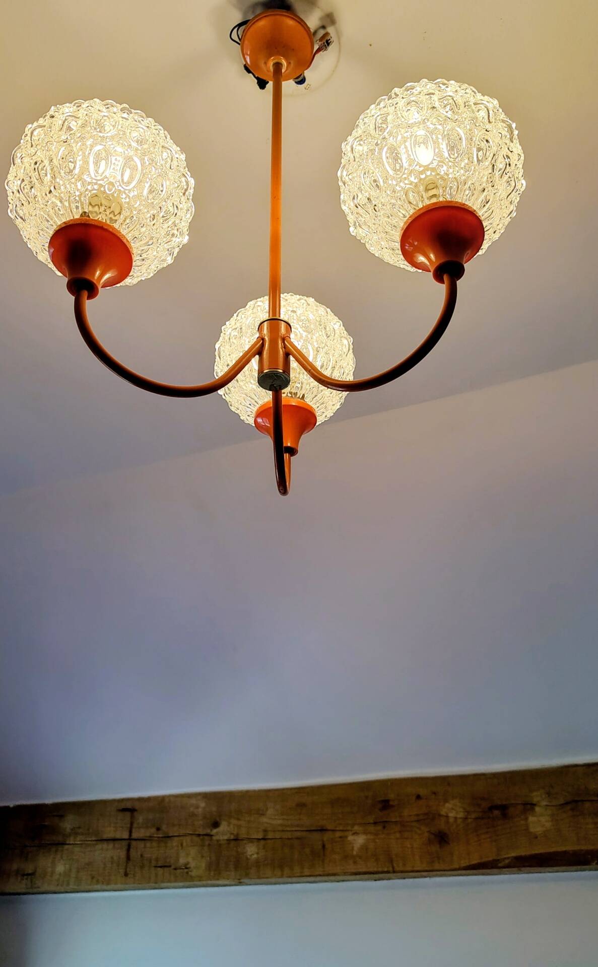 Suspension with 3 orange arms, mid-century, 1960s.
