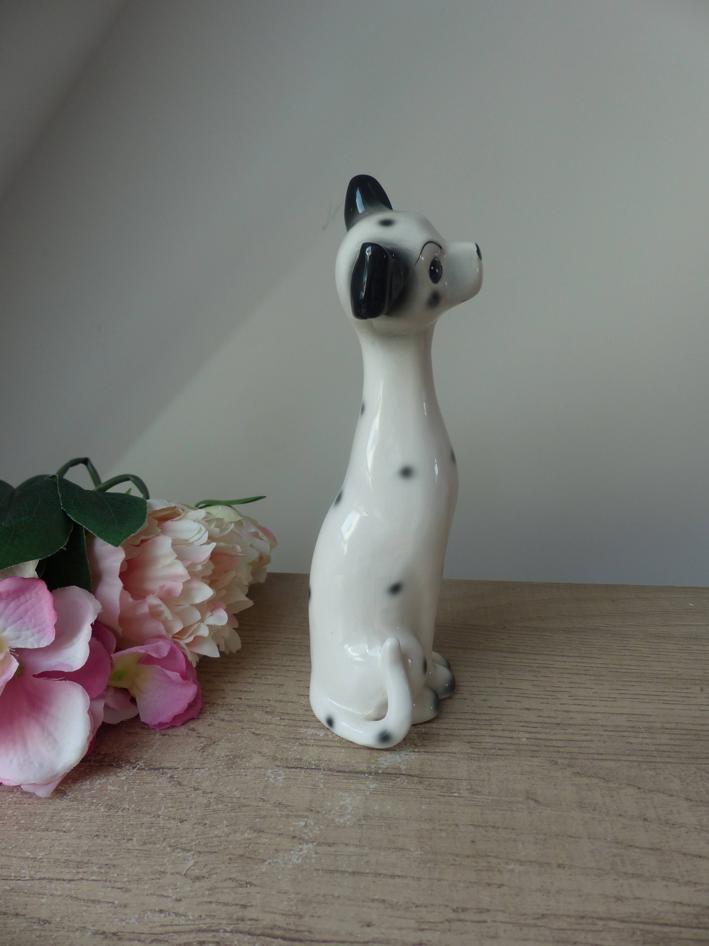 Romantic ceramic Dalmatian dog statuette, vintage decorative dog from the 1970s