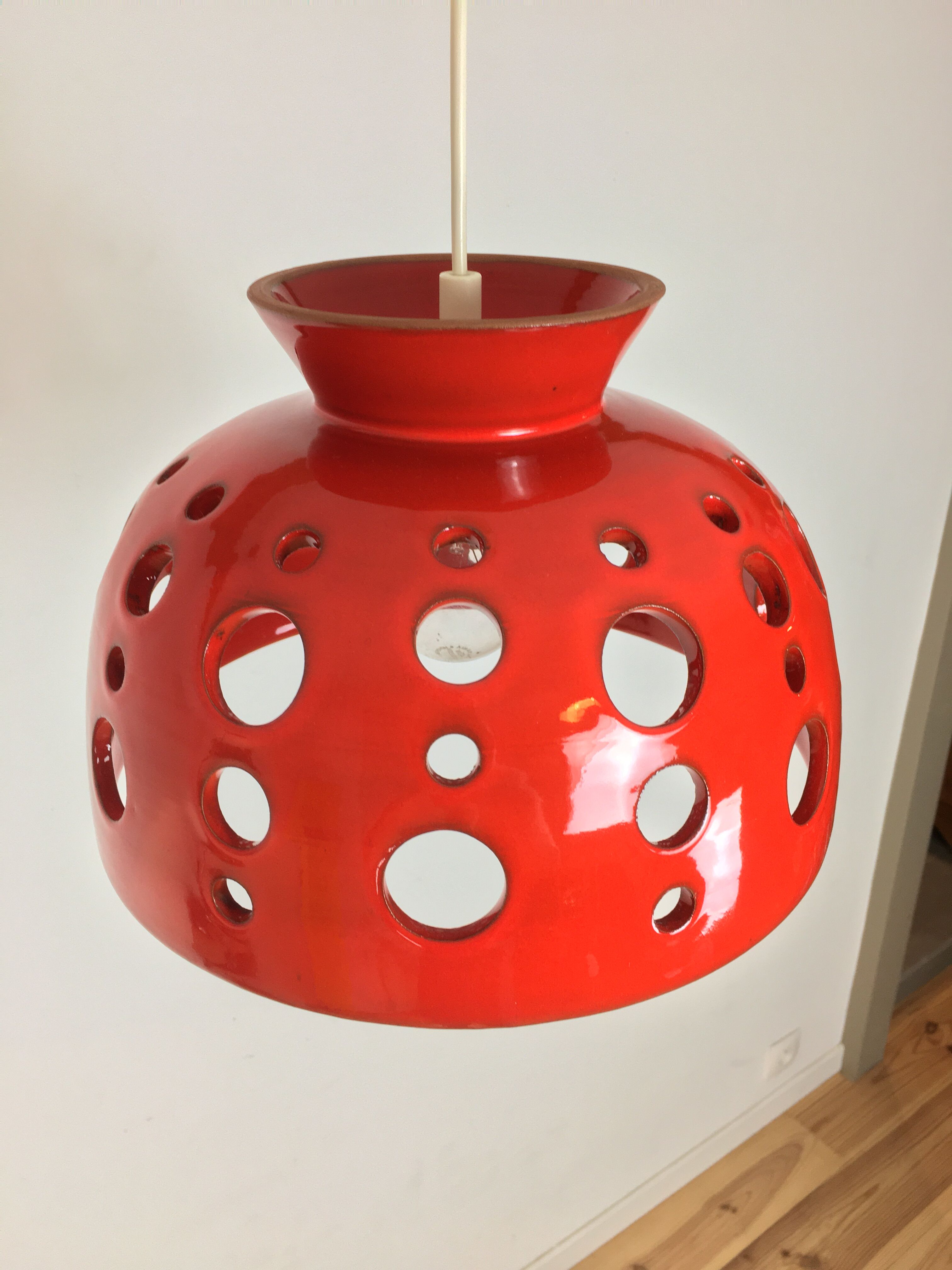 Ceramic hanging space age 70s, orange by Paul Badié