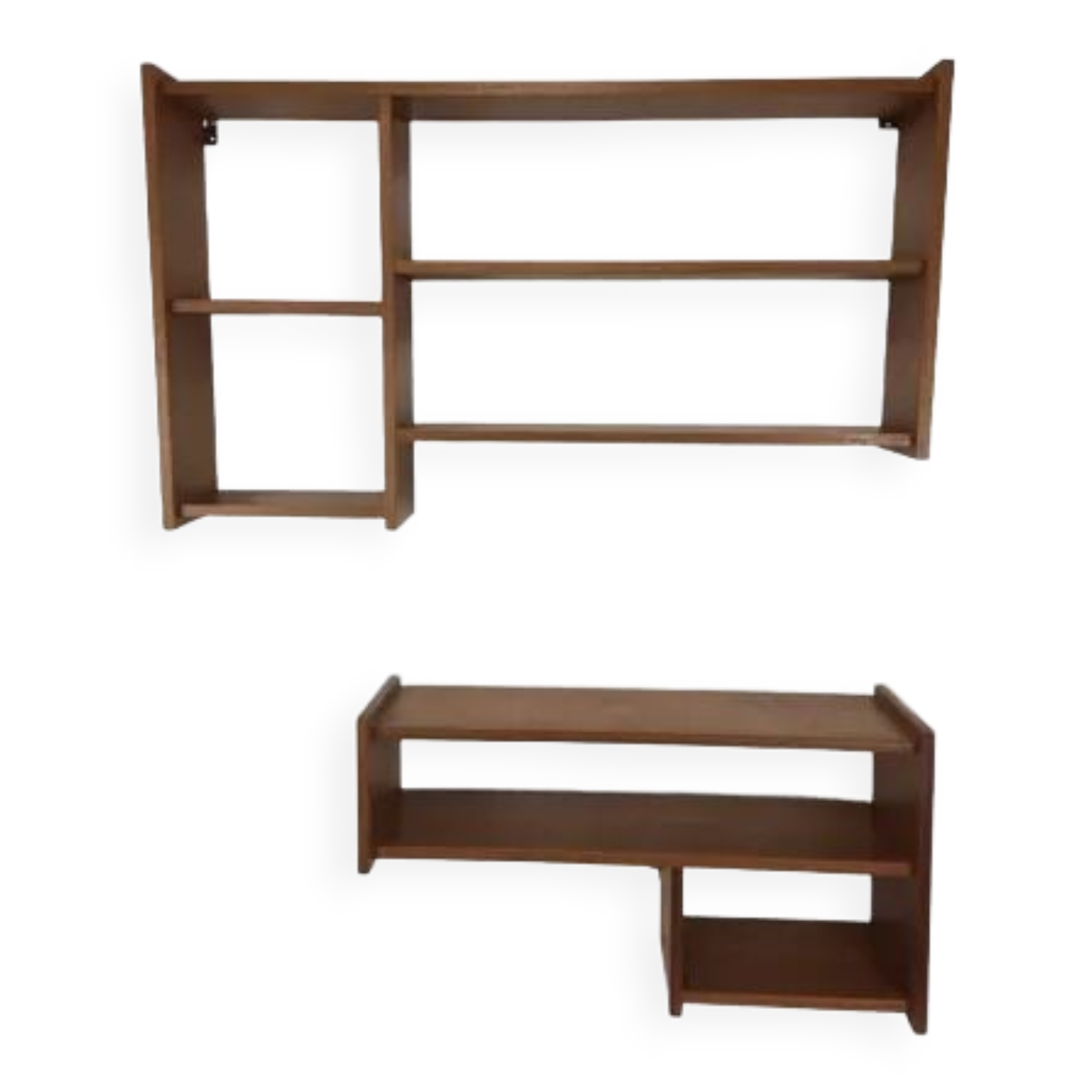 Suite of asymmetrical Scandinavian wall shelves 60s