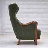 1960s, Danish highback armchair, green furniture velour, teak wood.