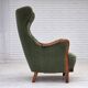 1960s, Danish highback armchair, green furniture velour, teak wood.