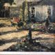 Ancien tableau huile au couteau sur panneau avec cadre bois vintage