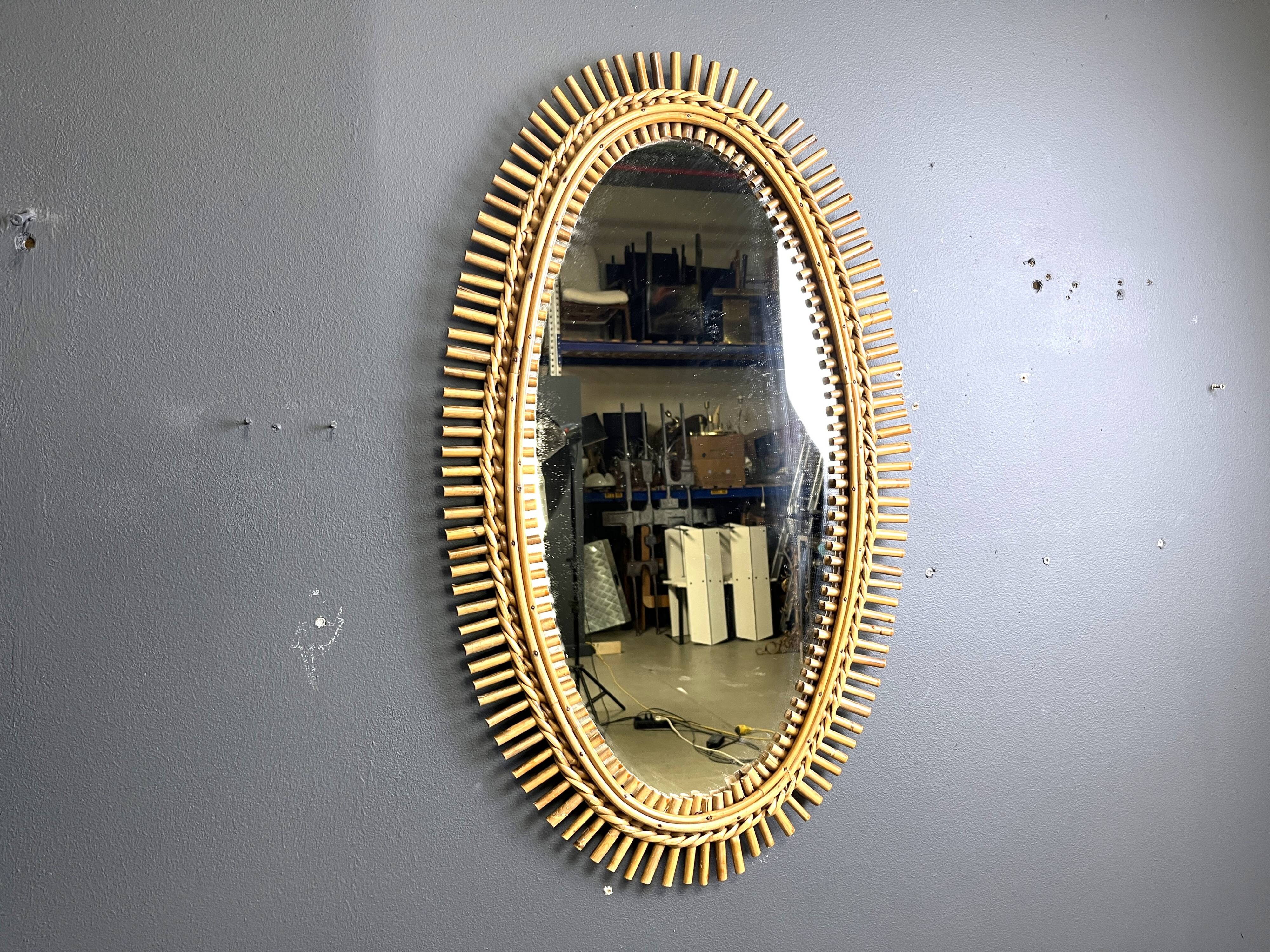 Miroir en bambou italien du milieu du siècle, années 1960