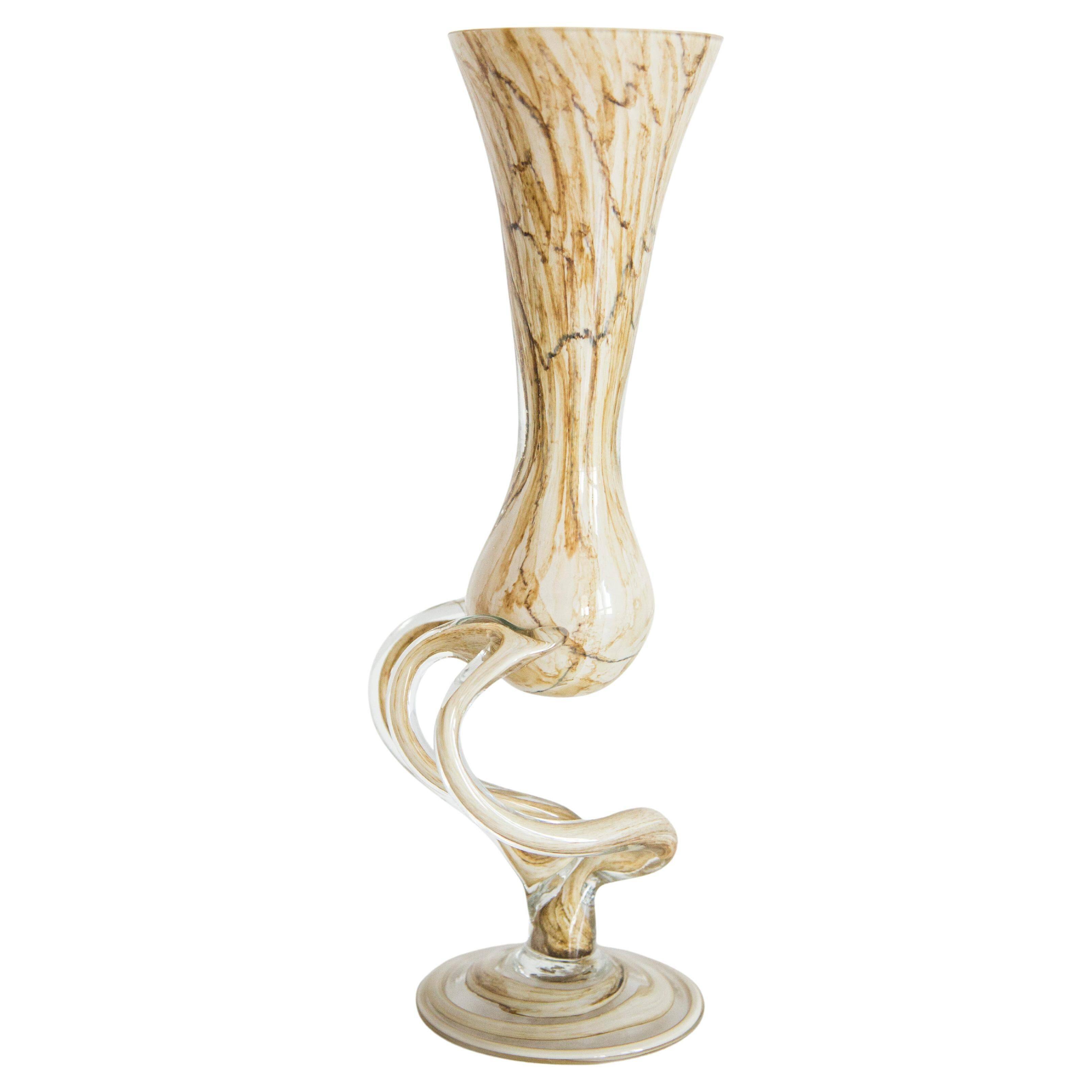 Vintage mid-century artistic vase, beige sand, Murano glass, Europe, 1970.