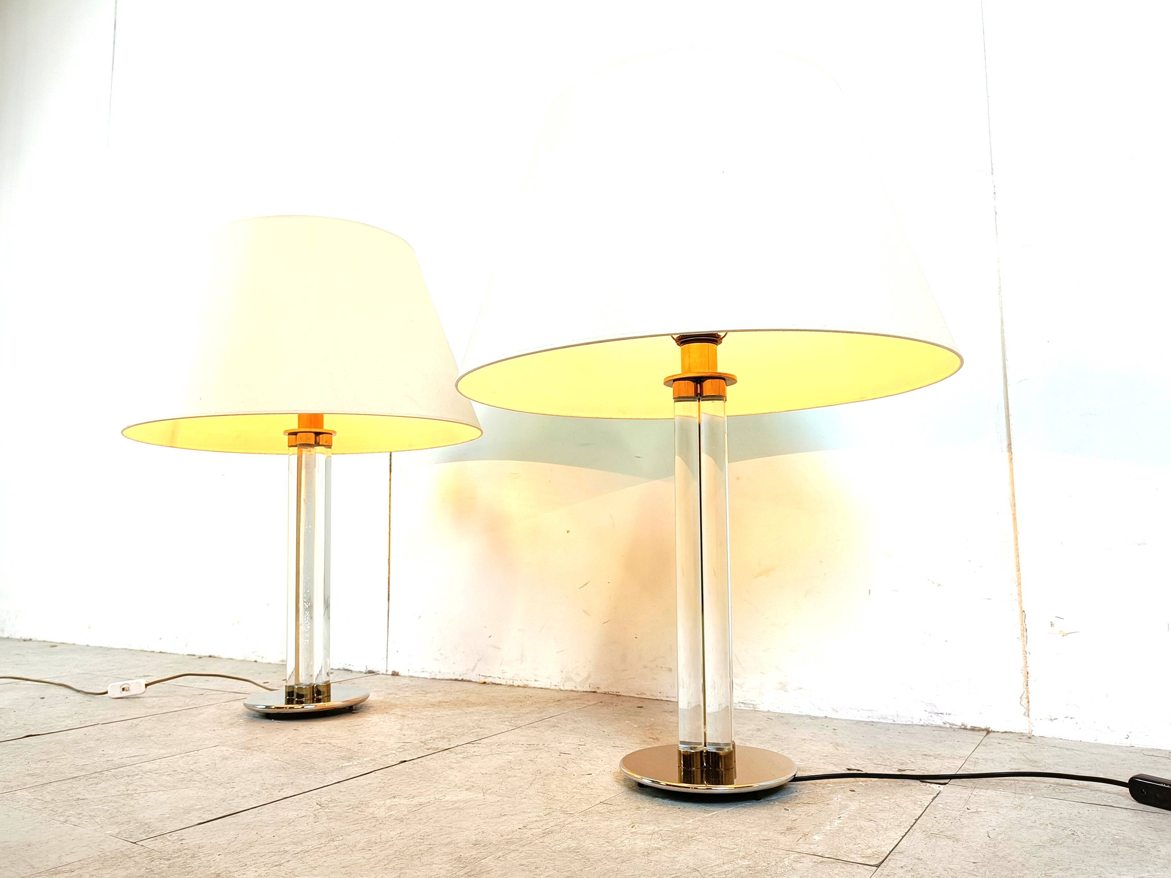 Pair of vintage large lucite table lamps, 1970s