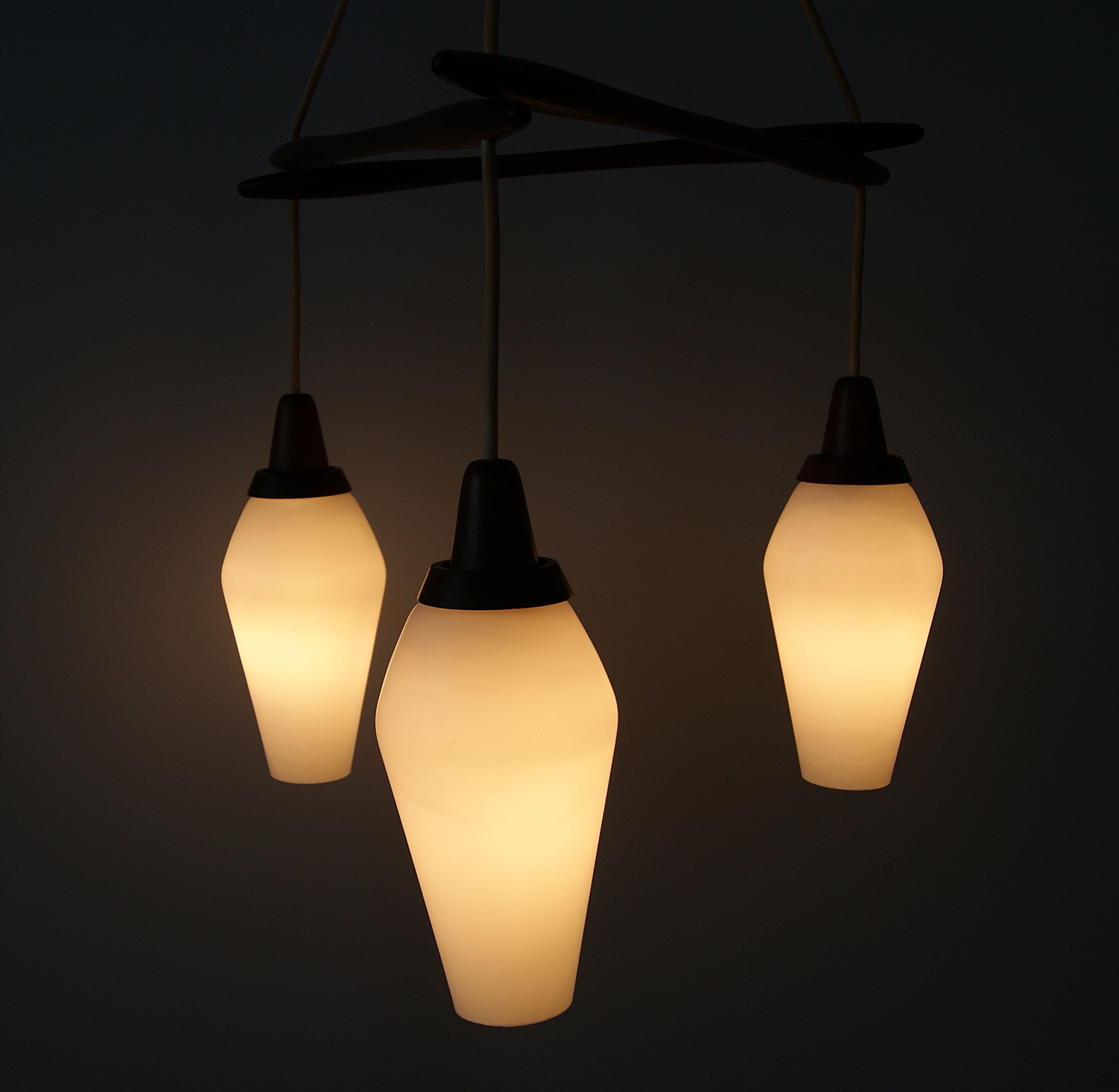 Danish teak hanging lamp three-flamed