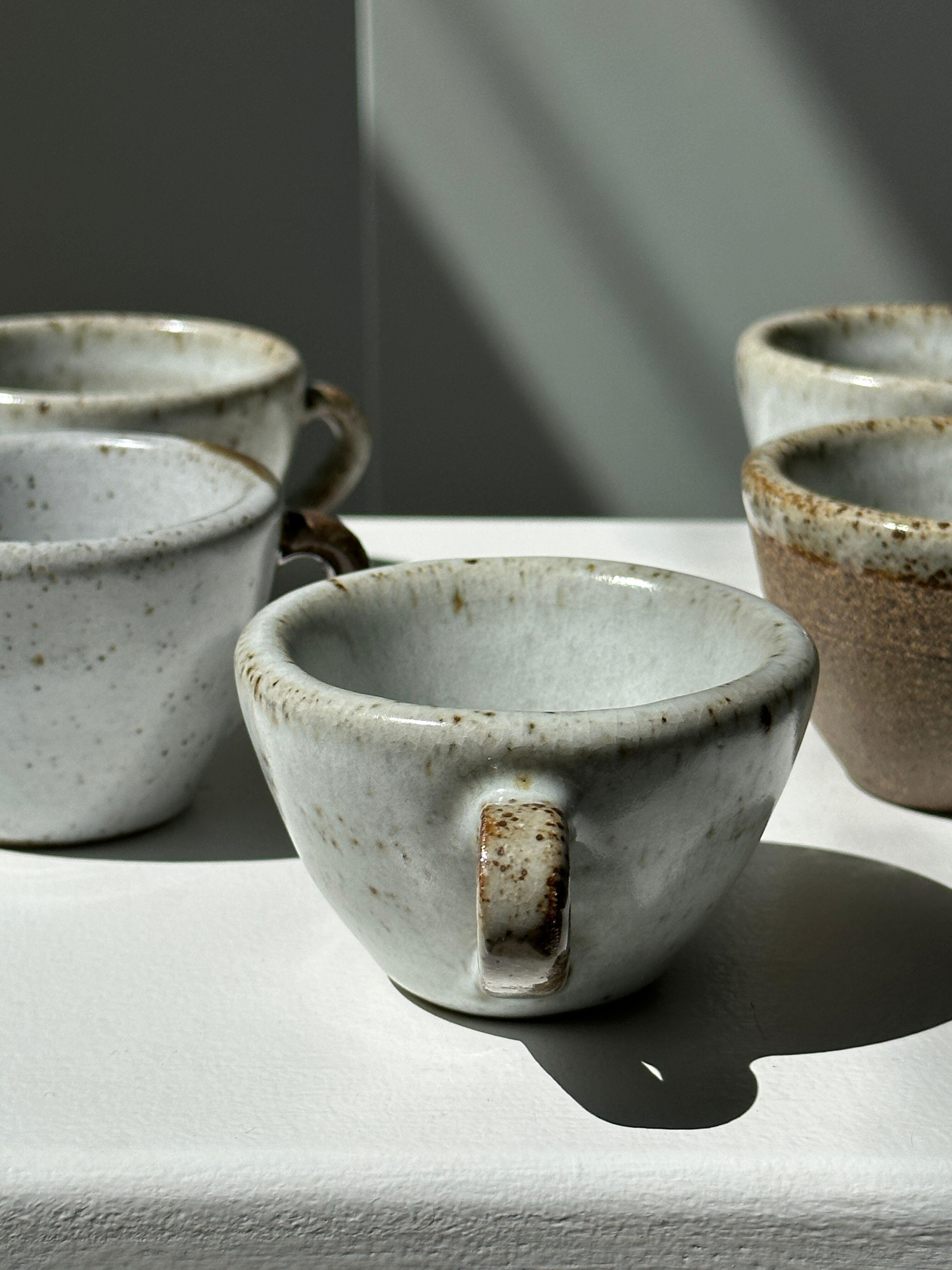 Set of 5 Indonesian ceramic handle coffee cups