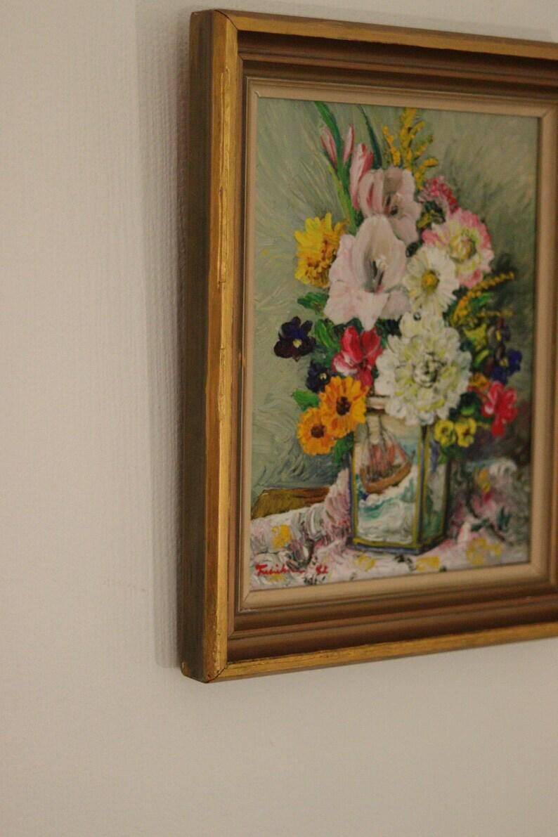 Mid-Century Swedish Oil On Canvas “Vase with Ship Motif” by Carl Figge