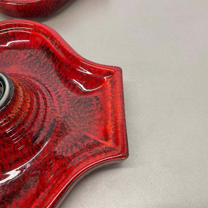 Red ceramic fat lava wall lamps by Hustadt Lights, Germany, 1970s, set of 2