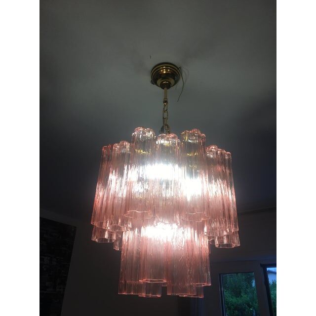 Pink Murano Glass Chandelier Tronchi Venini Style, set of 2 or a pair of chandeliers