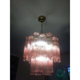 Pink Murano Glass Chandelier Tronchi Venini Style, set of 2 or a pair of chandeliers