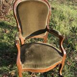 Armchair Voltaire Louis Philippe in wood green velvet XIX