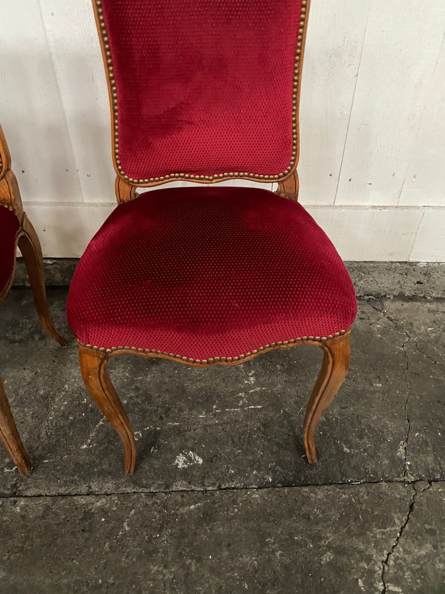 4 red Louis XV style chairs