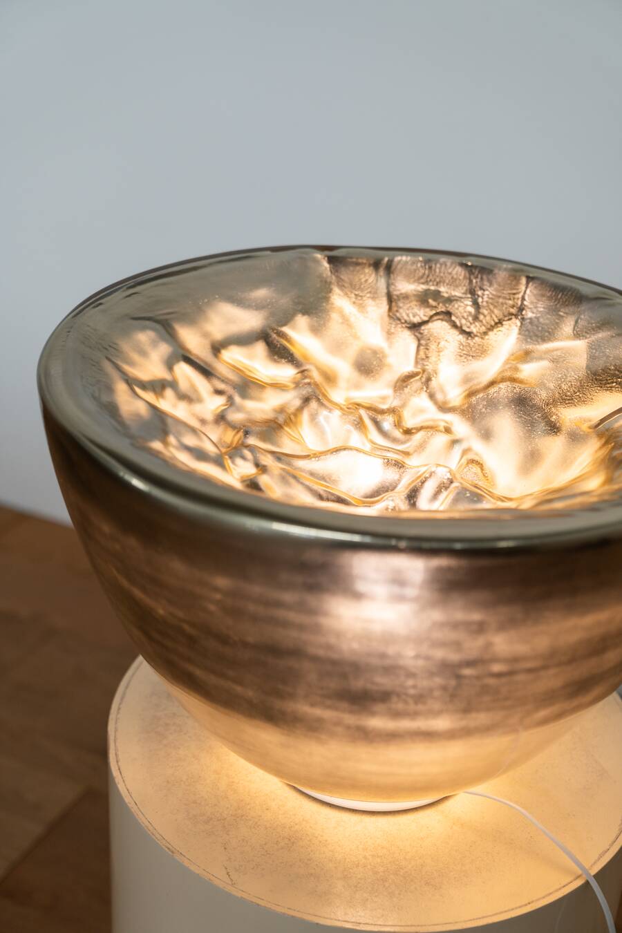 Table lamp or floor lamp in Murano glass, translucent, silver, by Carlo Nason, for Mazzega,