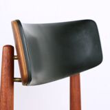 Set of 8 Danish chairs in teak, black leatherette and brass, Sven Chrobat/Sax.