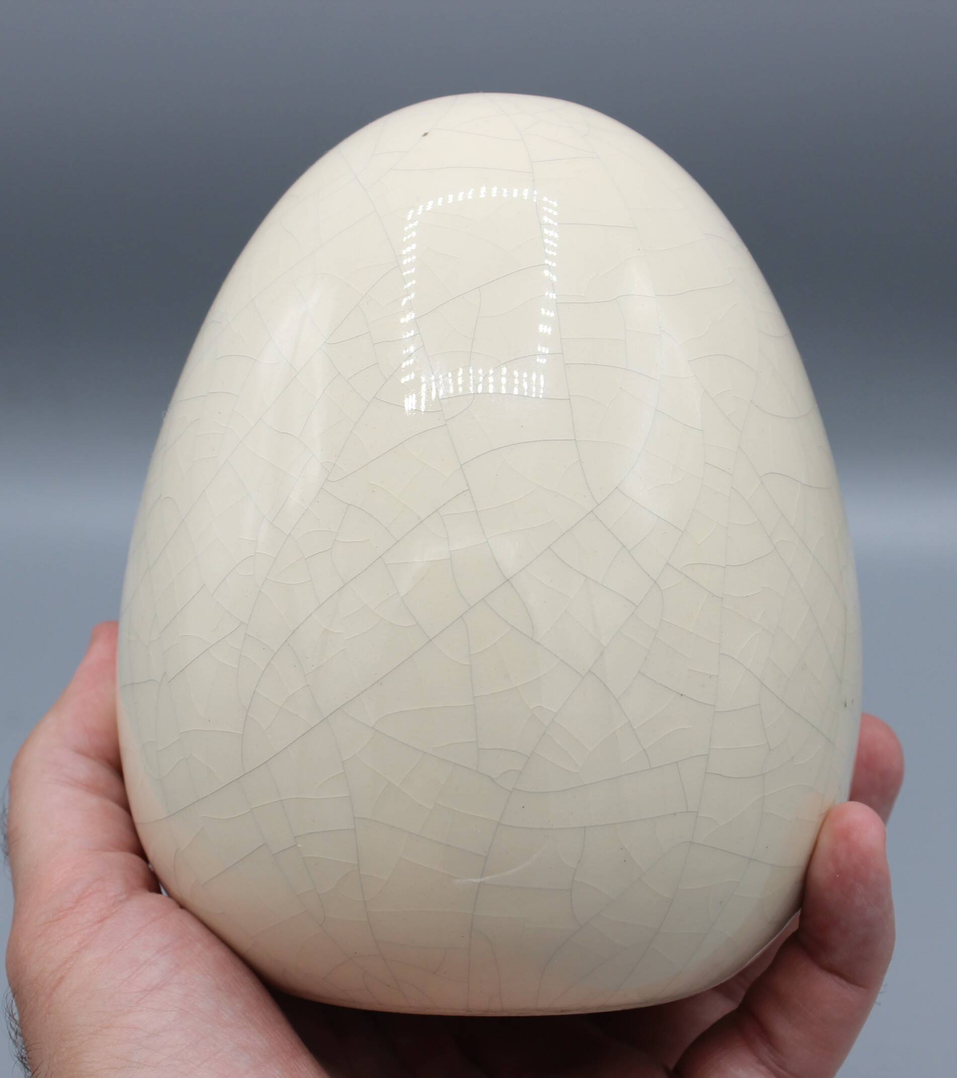 Large ostrich egg in ceramic crackled enamel dlg paul chambost vallauris