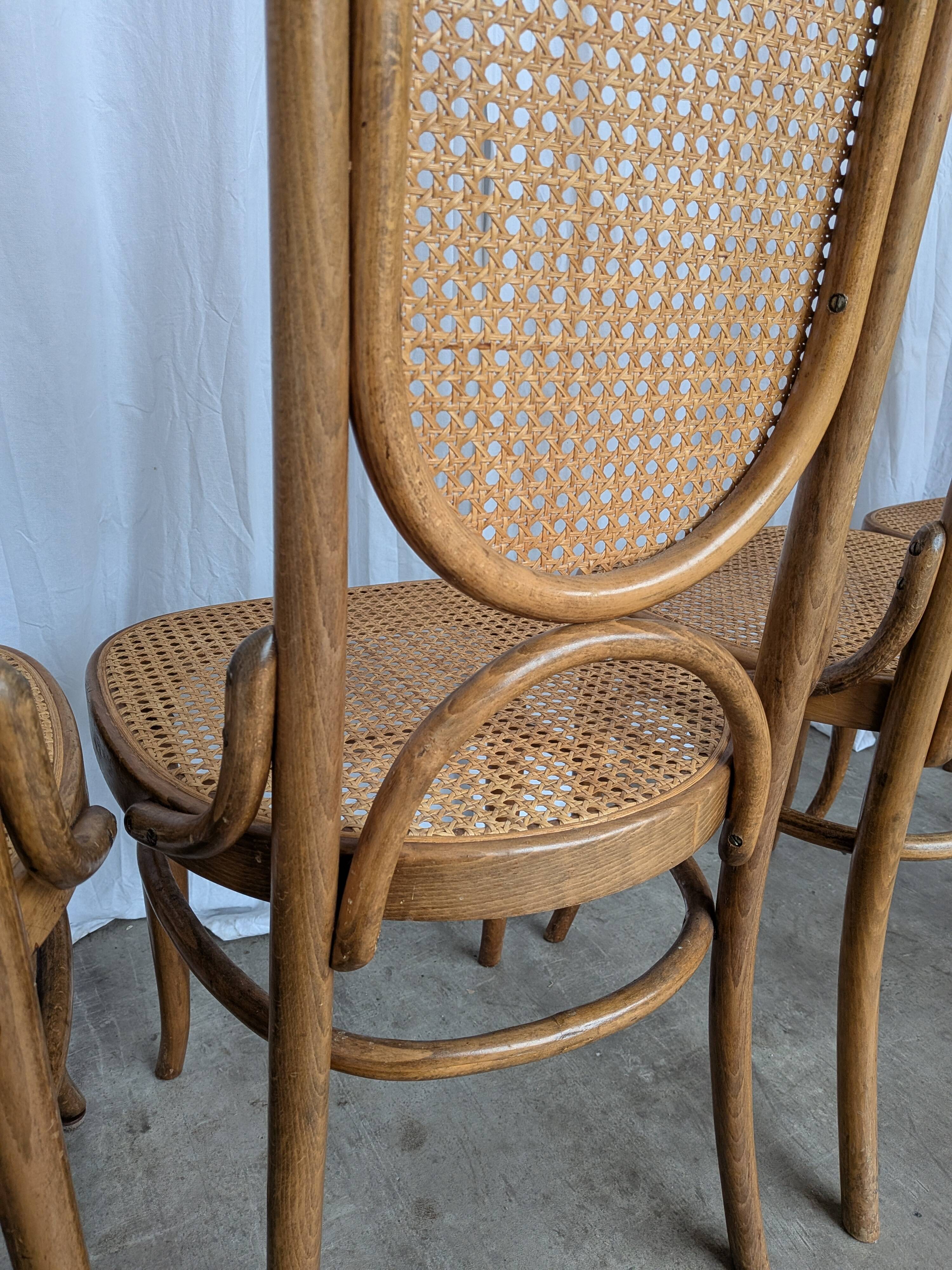 Set of 8 Vintage Bentwood Cane Dining Chair, Thonet Style, 1970s Yugoslavia