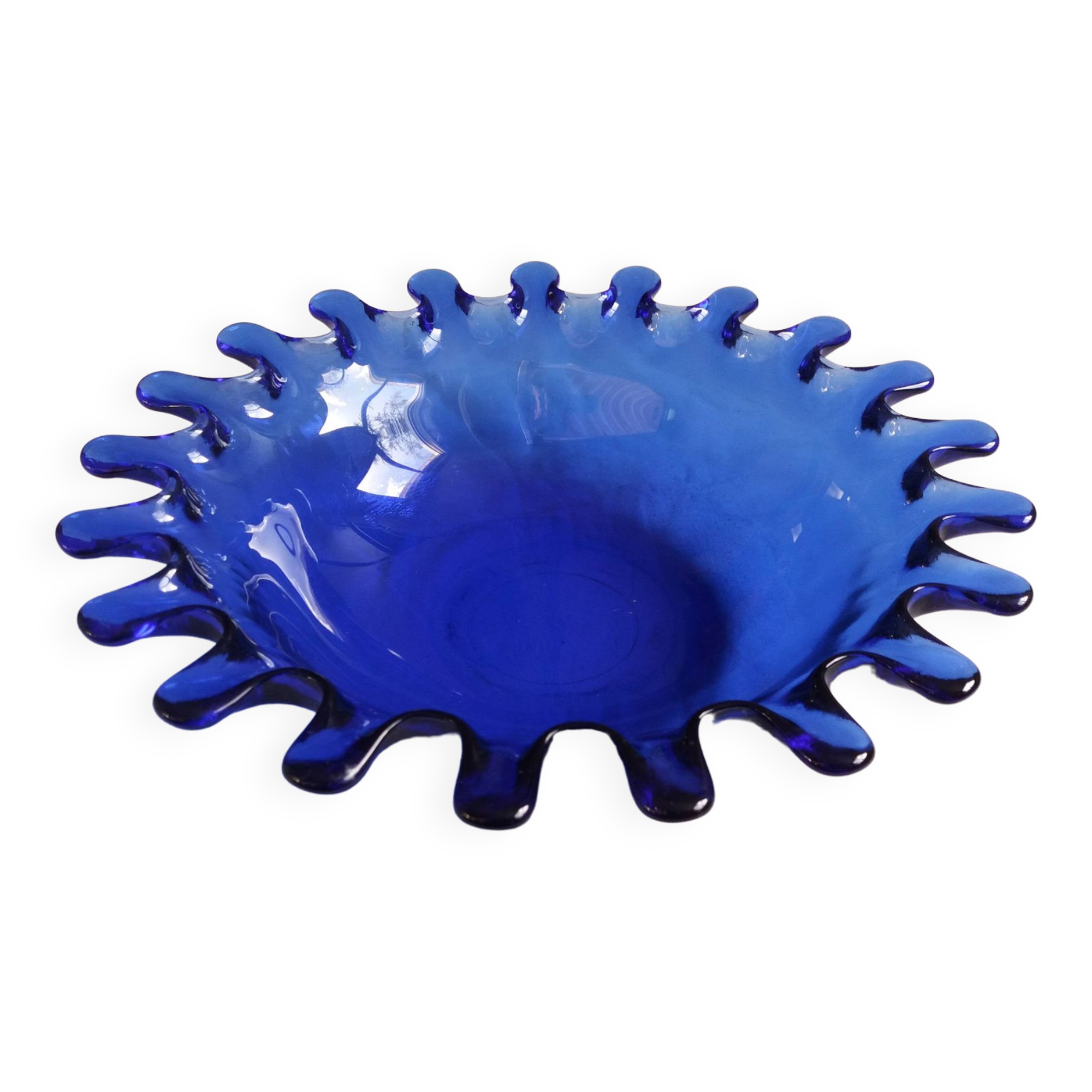 Blue glass salad bowl