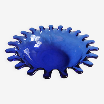 Blue glass salad bowl