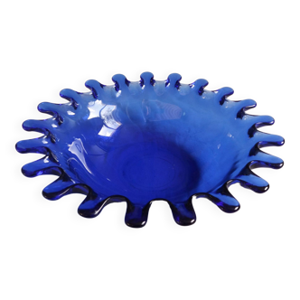 Blue glass salad bowl