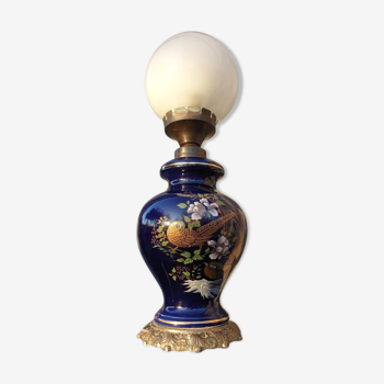 Ceramic lamp birds lyres on midnight blue background Napoleon III