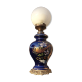 Lampe céramique oiseaux lyres sur fond bleu nuit Napoléon III