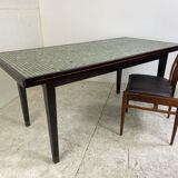 Table à manger en bois italien vintage, laiton et mosaïque de verre, années 1950