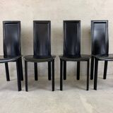 Set of 4 Italian Black Leather Dining Chairs