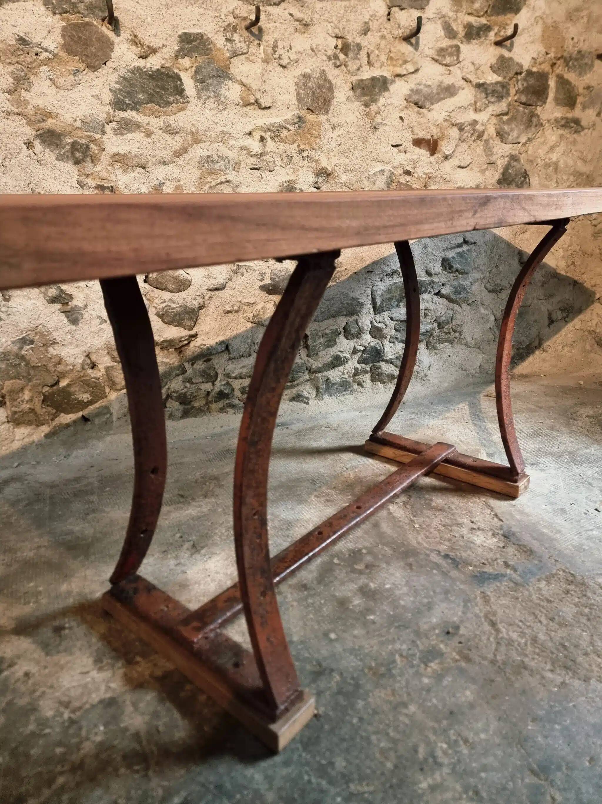 Vintage industrial table – Iron base and solid wood top (201 cm)