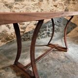 Vintage industrial table – Iron base and solid wood top (201 cm)