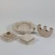 Vintage travertine table set, mid-century, empty candlestick and ashtray.
