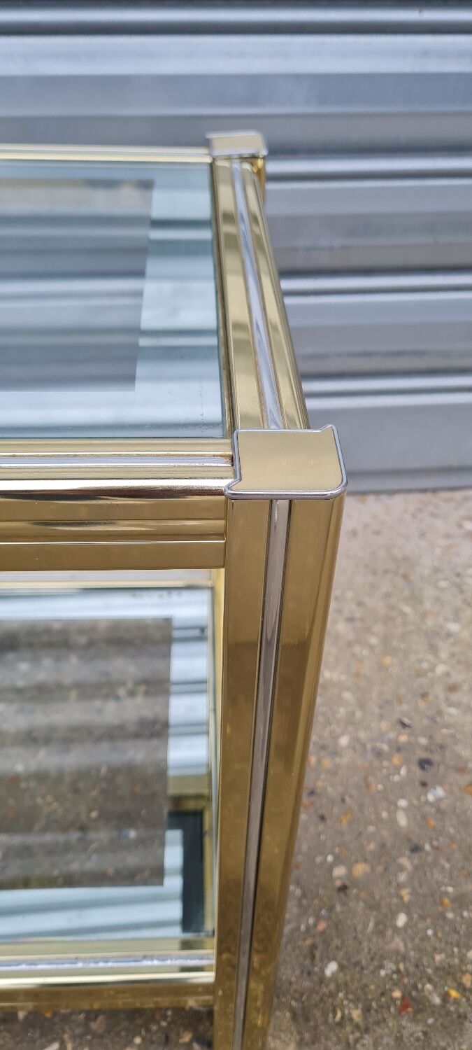 Side table in gold metal and chrome