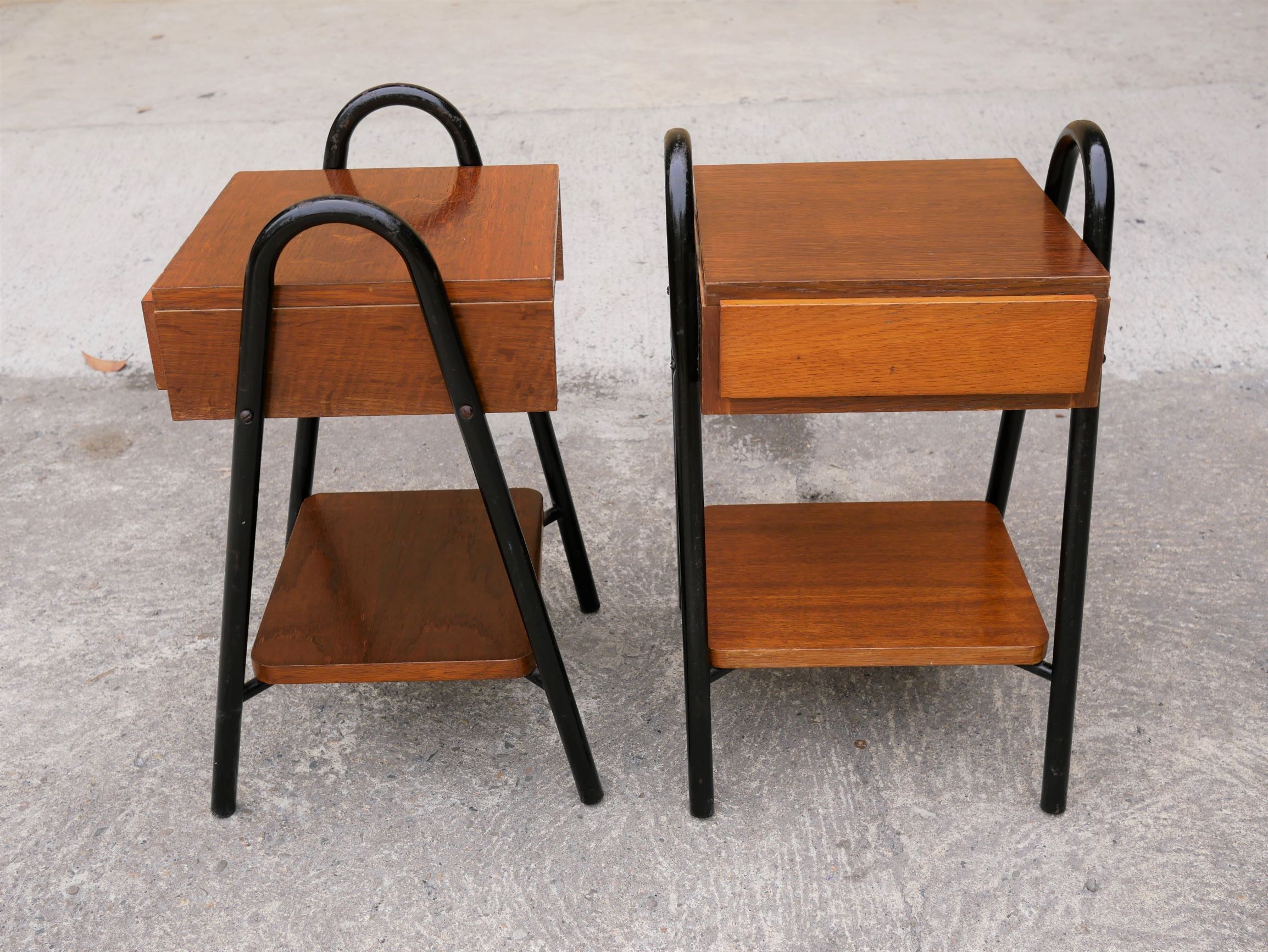 Pair of vintage bedside tables modernists wood and metal