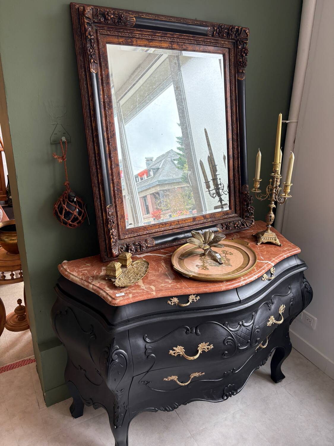Restored black Louis XV chest of drawers
