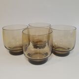 Set of 4 vintage 70s smoked glass water glasses