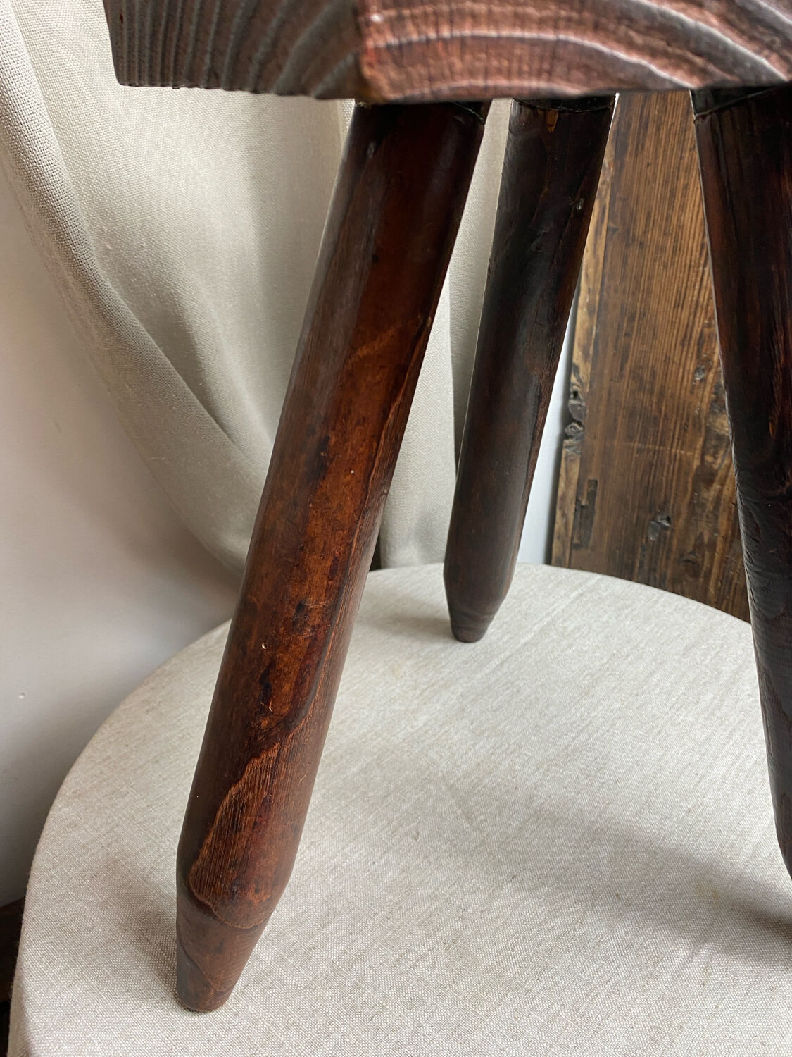 French tripod farm stool in wood, 1960s