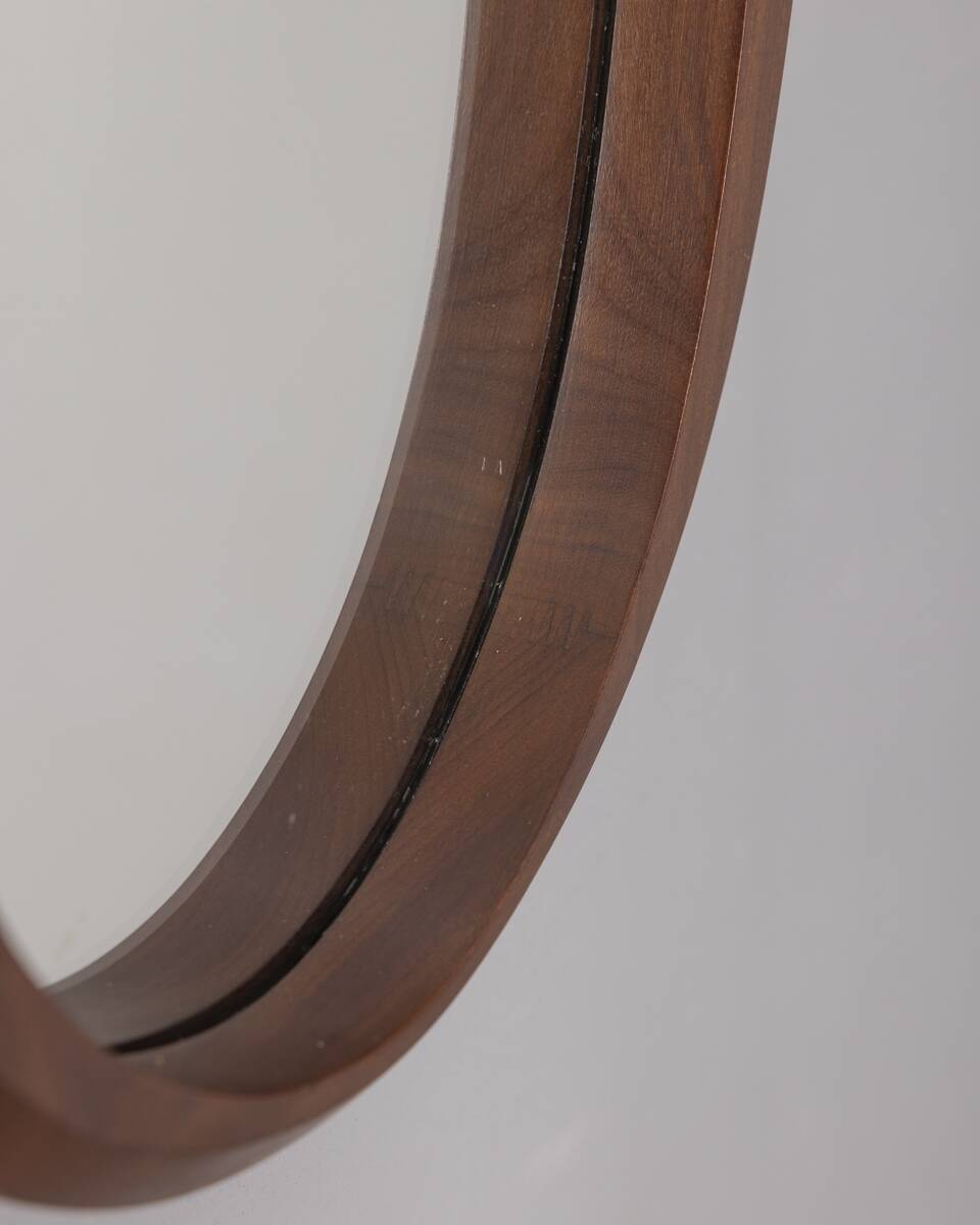 VINTAGE 1970S OVAL WALL MIRROR IN WOOD, ITALIAN DESIGN