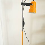 Vintage 1970s floor lamp with 2 spots, chrome, orange and black.