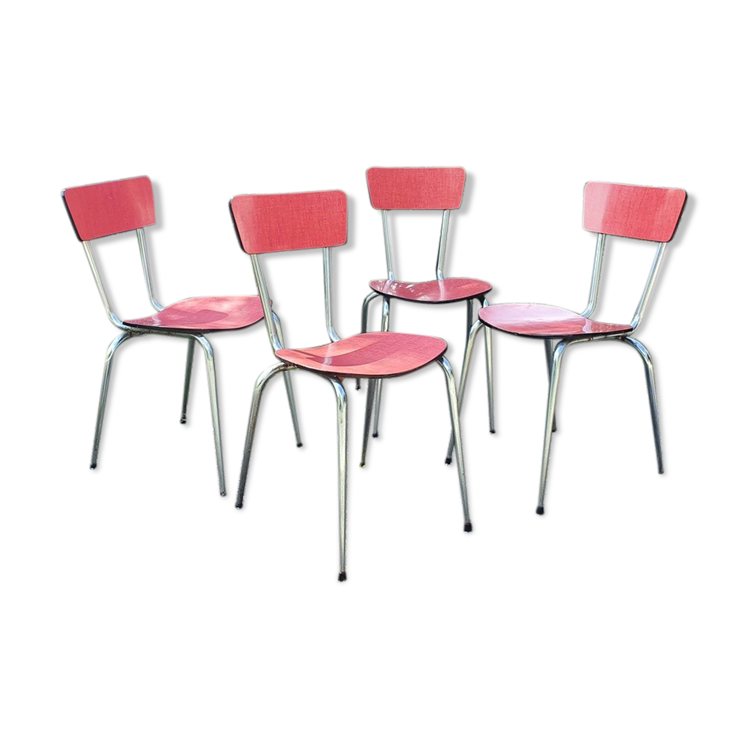 Set 4 chairs vintage kitchen metal and red formica