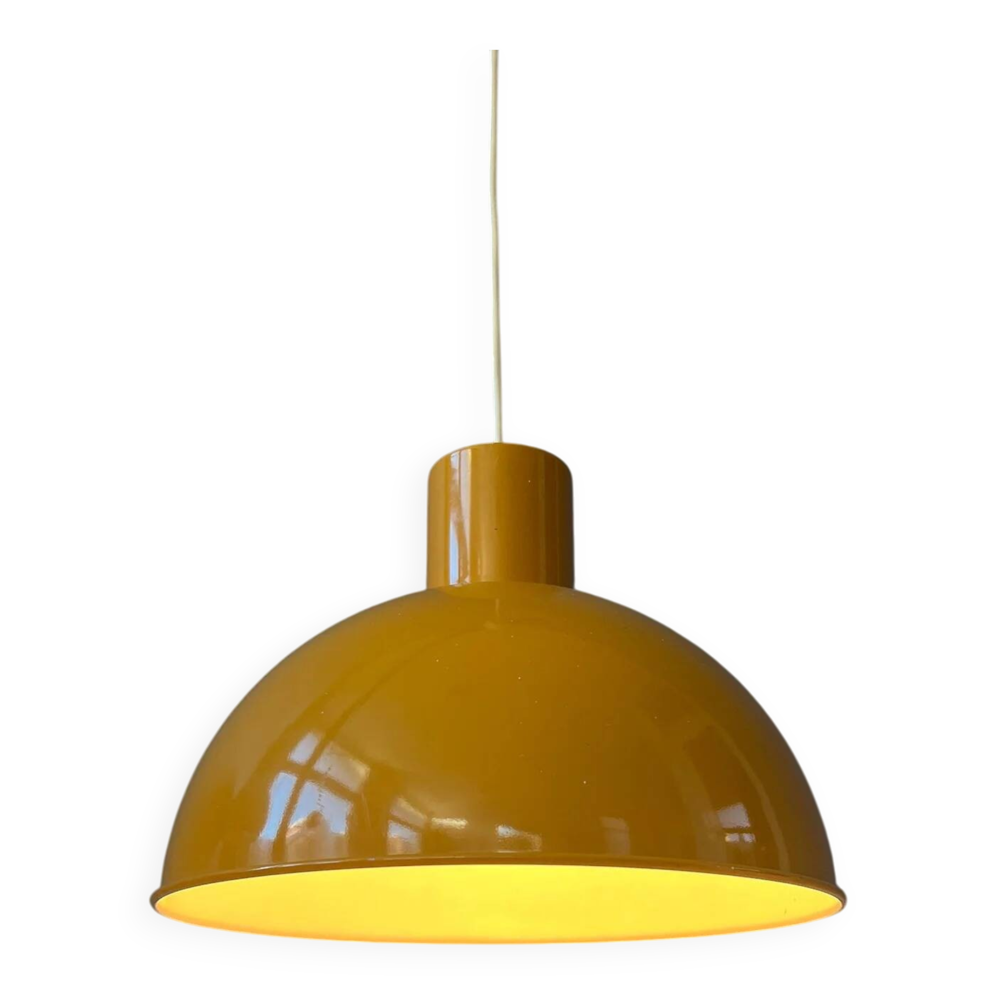 Yellow enamel pendant lamp by Joe Hammerborg for Fog & Mørup