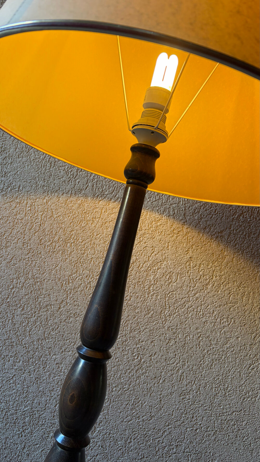 Vintage wooden floor lamp with rotating and leather shade - 1970s